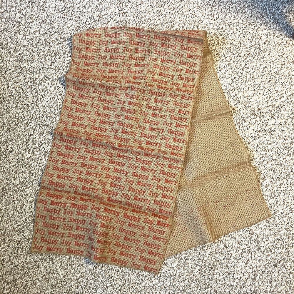 Joy Happy Merry Christmas Holiday Burlap Table Runner 15" x 54” Farmhouse Red